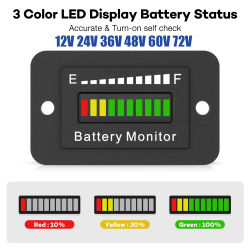 Medidor de batería LED, Monitor de energía de batería de 12V, 24V, 36V, 48V, 60V, 72V, resistente al agua, Monitor de ácido de litio para carrito de Golf, RV, barco, Coche