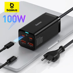 Baseus 100W 65W GaN cargador de escritorio portátil cargador rápido 4 en 1 adaptador para iPhone 17 16 15 14 13 Pro Max cargador de teléfono Samsung