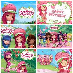 Fondo de Dibujos Animados con Temática de Fresa Rosa para Niñas, Decoración para Fiestas de Cumpleaños, Artículos para Baby Shower, Accesorios para Fotos