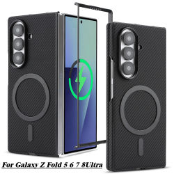 Funda de teléfono de cuero PU con textura de fibra de carbono de primera calidad para Samsung Z Fold 5 6 7 8Ultra, cubierta anticaída para cargador inalámbrico MagSafe
