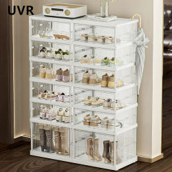 Gabinete de zapatos plegable UVR, caja de almacenamiento de aperitivos multicapa, gabinete de almacenamiento de zapatos de plástico, puerta, estante de gran capacidad, muebles para el hogar