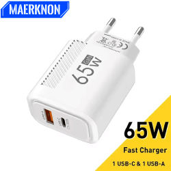 Cargador USB C GaN 65W QC3.0 adaptador de cargador de teléfono de carga rápida para iPhone Samsung Xiaomi carga rápida cargador de pared con enchufe UE/EE. UU.