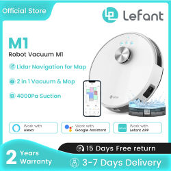 LEFANT M1 Robot Aspirador y Fregasuelos con Exacto Mapeo Multi Piso (LDS), Zona Prohibida, Robot Aspirador Succión de 4000 Pa, Batería de 4000 mAh,Control App/Alexa/Goole, Tanque de ólidos y Mixto