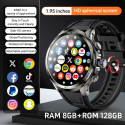 Reloj inteligente H19 de 8 GB + 128 GB Pantalla grande Amoled de 1,95 pulgadas 190 ° Cámara giratoria 1900Mah Batería GPS WIFI Android Smartwatch Hombres Adulto