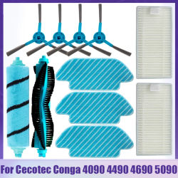 Para Cecotec Conga 4090 4490 4690 5090 5490 6090 Robot aspirador lateral/cepillo de rodillo suave paño de mopa trapos accesorios de ruedas