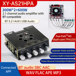 Placa Amplificadora Digital Bluetooth de Alta Potencia AS21HPA, Amplificador de Audio de 2.1 Canales, 300W*2 + 600W TPA3255, Placa de Altavoz Bluetooth