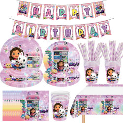 Vajilla Desechable Rosa de Gabby Dollhouse para Cumpleaños, Platos, Vasos y Servilletas con Diseño de Gatos para Niñas, Decoración para Fiestas de Cumpleaños y Baby Shower