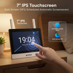 Sistema NVR inalámbrico con pantalla táctil IPS de 7", NVR WiFi de 4 canales y 8MP 4K, micrófono y altavoz integrados para audio bidireccional, compatible con retransmisión y repetición automática,