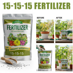 Gránulos de fertilizante universales NPK 15‑15‑15, nutrición equilibrada, soluble en agua, para plantas de interior/exterior, verduras/flores/césped