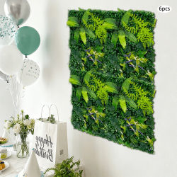 Paneles de pared de vegetación artificial, 6 unidades, follaje mixto realista en 3D, protegido contra rayos UV, impermeable, modular, plantas artificiales entrelazadas, jardín vertical, sin