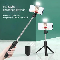 Trípode para Selfies con Control Remoto Bluetooth, Soporte para Teléfono con Luz de Belleza Integrada