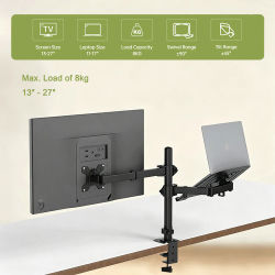 Soporte de monitor de doble brazo para pantallas de 13 a 27 pulgadas, con brazo ajustable para portátiles de hasta 17 pulgadas y un peso máximo de 8 kg. Periféricos de ordenador para el hogar y la