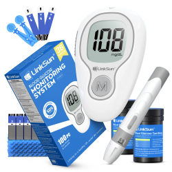 Medidor de Glucosa en Sangre LinkSun G-425-3, Kit de Glucómetro sin Código para Diabéticos, 10/50/100 Tiras Reactivas, Monitor de Glucosa en Sangre