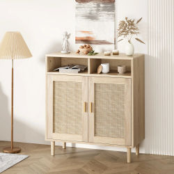 Aparador de Ratán con 4 Puertas y Estantes Ajustables - Mueble para Entrada, Sala de Estar, Comedor y Cocina