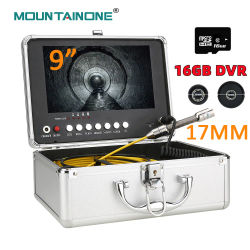 Cámara de alcantarillado MOUNTAINONE de 17MM con tarjeta DVR TF de 16GB, endoscopio Industrial de drenaje de inspección de tuberías de alcantarillado IP68 9 "Monitor AHD 720P