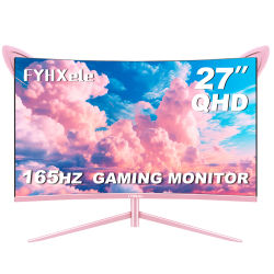 Monitor rosa curvo de 27 pulgadas QHD 165hz 1800R pantalla de juegos HDR10 pantalla de escritorio de sincronización libre 1ms GTG con altavoces de inclinación ajustable