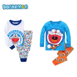 Doraemon, conjuntos de pijamas para niños y niñas, camiseta Kawaii informal de manga larga con dibujos animados, Tops con pantalones, ropa de dormir para bebés pequeños