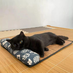 Estera de enfriamiento Natural para gatos, almohadilla de enfriamiento automático para mascotas de verano, estera de cama para gatos para perros, estera tejida de mimbre para interiores, cama para