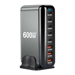 Cargador rápido Gan de 600W 3,0 USB tipo C, cargador rápido para tableta móvil PD de 8 puertos 5C3A para teléfono, transporte conveniente
