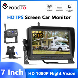Podofo Monitor de coche de 7 pulgadas con cámara inalámbrica salpicadero pantalla IPS IP69 impermeable gran angular cámara de visión trasera Monitor de respaldo inverso