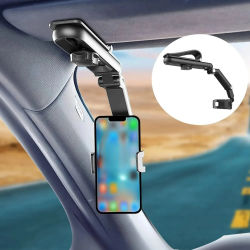 Soporte para teléfono con visera solar para coche multifuncional 360 ° Soporte giratorio para teléfono celular con visera solar con iPhone/Samsung/Android