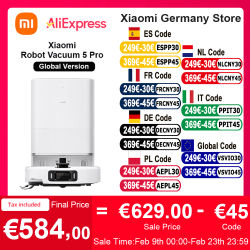 Versión global Xiaomi Robot Vacuum 5 Pro (X20+ actualización) Video HD llamadas unidireccionales AI Tres identificaciones de cámara 200 tipos de reconocimiento de obstáculos LDS y limpieza profunda en