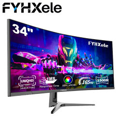 Monitor FYHXele de 34 pulgadas y 3.5K con pantalla curva sin bordes para juegos y oficina, Freesync 165HZ MVA 1ms VESA, con luz azul baja y sin parpadeo.