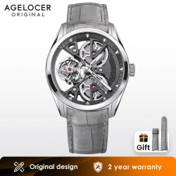 Reloj AGELOCER Free-sprung Balance Manta Tourbillon para Hombre, Reloj Mecánico Manual de Lujo con Esqueleto, Regalo de Cumpleaños para Hombre
