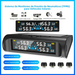 Monitor de temperatura USB/Solar TPMS con 4 sensores externos pantalla LCD Digital 0-6.8Bar T21 medidor de presión de neumáticos Monitor de neumáticos de coche