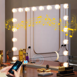 Espejo Espejo cosmético con bombilla de iluminación Control táctil regulable Bluetooth USB/interfaz tipo C altavoz de música Baño