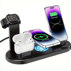 Base de Carga Inalámbrica 7 en 1 para iPhone 17 16 15 14 13 12, Apple Watch, Airpods Pro, iWatch 8 7 6, Estación de Carga Rápida