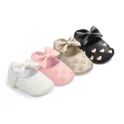 Zapatos de bebé, vestido clásico, bonito lazo, corazón, antideslizante, suela suave, primeros caminantes, zapatos para bebés y niñas de 0 a 18m