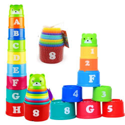 9 Uds. De tazas divertidas de arcoíris, tazas apilables, figuras de letras, juguete educativo para bebés, torre apilable divertida, Mini oso, juguetes para niños pequeños