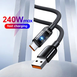 Cable de carga rápida QC3.0 USB a tipo C de 240W, Cable cargador súper rápido, cargador de teléfono LED, Cable de datos para Samsung, Xiaomi, Huawei, OPPO
