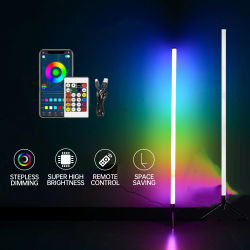 Lámpara de Pie Esquinera USB RGBIC 360 ° Iluminación Ambiental Atenuable con Cambio de Color, con Aplicación Bluetooth y Control Remoto para Sala de Estar y Dormitorio