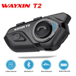 WAYXIN-auriculares T2 para casco de motocicleta, Intercomunicador Bluetooth para 2 conductores, interfono para Motos, BT 5,0, resistente al agua
