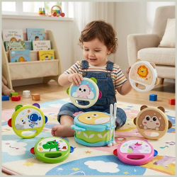 Juguetes de Tambor de Mano para Bebés, Instrumentos Musicales Montessori, Pandereta para Niños Pequeños de 1 a 3 Años, Juguete Musical de Percusión para el Aprendizaje Temprano