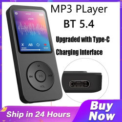 Reproductor MP3 Bluetooth con Puerto Tipo-C para Carga Rápida, Versión Bluetooth 5.4, Reproductor de Música con Tarjeta de Memoria Expandible, Grabación FM, Libro Electrónico