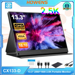 Monitor portátil HOWENS de 13,3 pulgadas, pantalla IPS Premium 2560X1600 2.5K FHD 16:10 con cubierta para Mini HDMI tipo C para ordenador portátil
