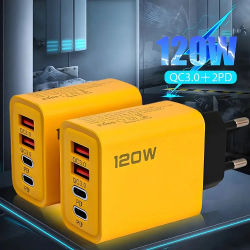 Cargador USB tipo C de 4 puertos Total de 120W, adaptador de cargador de teléfono USB de carga rápida para iPhone, Samsung, Xiaomi, cargador de pared de carga rápida