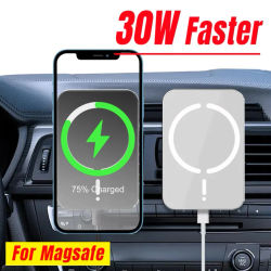 Soporte magnético para teléfono con GPS para salida de aire de coche, cargador inalámbrico para Magsafe iPhone 16 15 14 13 12 Pro Max, carga rápida, 30W