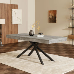 Mesa de Comedor Rectangular Extensible Moderna de 140-180×80cm, Tablero Grueso Resistente con Patas Metálicas Robustas, Mesa de Comedor Extensible para 6-8 Personas, Muebles Minimalistas para Cocina,