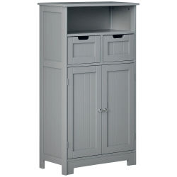 Mueble de baño Kleankin, mueble de almacenaje con 2 cajones, nicho, armario con puerta, estante ajustable, armario de baño, cocina, salón, 60x30 x cm, Gris