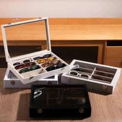 Caja de Almacenamiento para Gafas de Sol con 8 Compartimentos, Material de Franela, Exhibidor de Gafas, Organizador General para Gafas de Sol con Cerradura