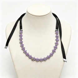 Nuevo Collar 2026 de Plata 925 con Espécimen de Abeja y Planta Púrpura Brillante, Envuelto en Cuerda Negra, Joyería Exquisita DIY para Exhibición