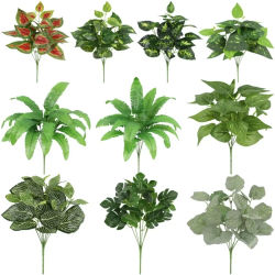 Plantas artificiales, hojas de seda, hoja de carey Dieffenbough, Hada pequeña falsa, Taro, simulación de planta verde, decoración para sala de estar