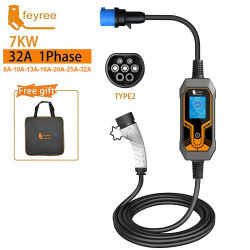 Cargador Portátil Feyree para Vehículos Eléctricos, Tipo 2, Monofásico, Cable de 5m, Enchufe CEE, EVSE R7KW 32A