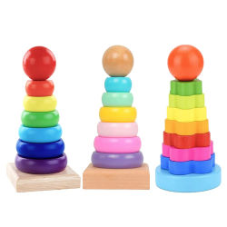 Apilador de arcoíris, anillo de madera, juguete educativo, torre para niños, bloques apilables, juego de formas de Color, juguetes Montessori para bebés, regalos