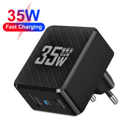 Cargador USB tipo C GaN de 35W para teléfono, adaptador de carga QC3.0 PD3.0 de carga rápida para iPhone 15, Xiaomi Poco, cargador para ordenador portátil, enchufe UE/EE. UU./KR