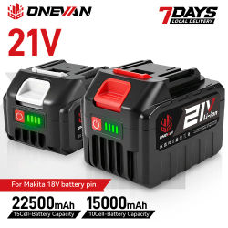 Batería de iones de litio ONEVAN de 15000mAh/22500mAh, batería recargable con cargador, herramienta eléctrica para llave de impacto, compatible con la batería Makita de 21V.